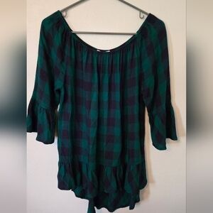 Westbound Green Plaid Top Size Medium